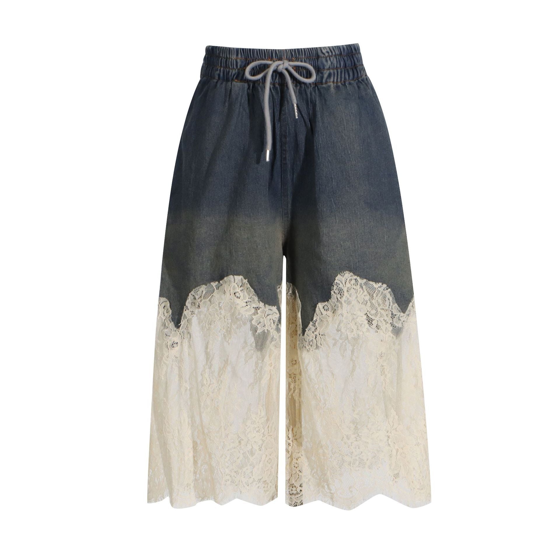 Lace Two-piece Simple Style Top Casual Denim Shorts Fashion Thin - Bellarte Enchanté Lace Two-piece Simple Style Top Casual Denim Shorts Fashion Thin